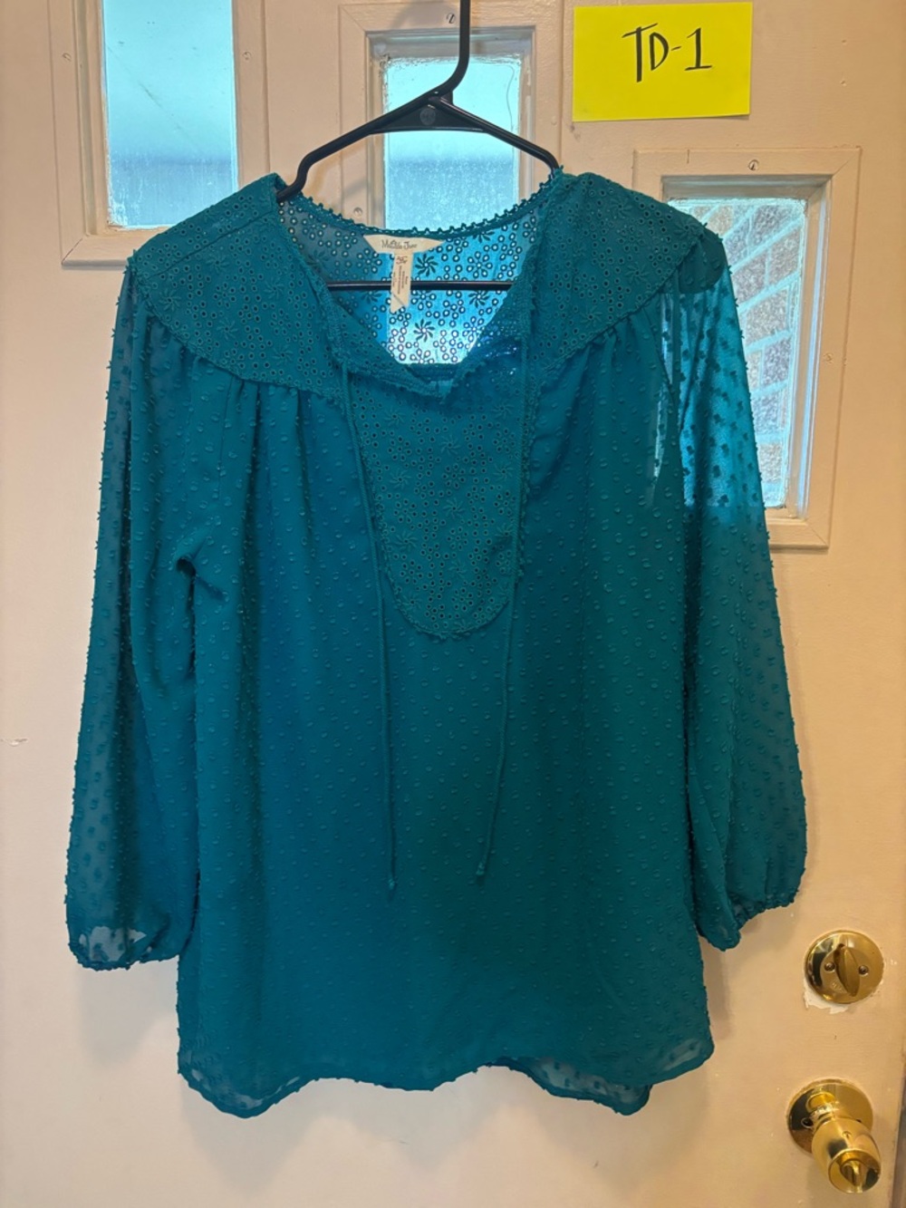 Matilda Jane Grace Teal Swiss Dot Peasant Blouse